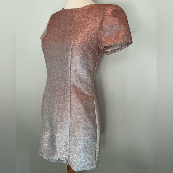 Express Pink Metallic Short Sleeve Shoulder Pass Open V Back Dress - Picture 4 of 5